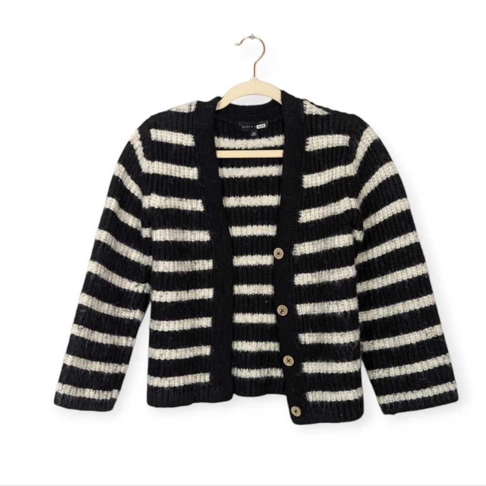 Slate & Willow Black White Stripe Cardigan Sweater Size XS